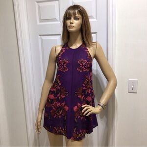 FREE PEOPLE  Purple Floral Mini Dress SIZE SMALL lace up back pristine condition